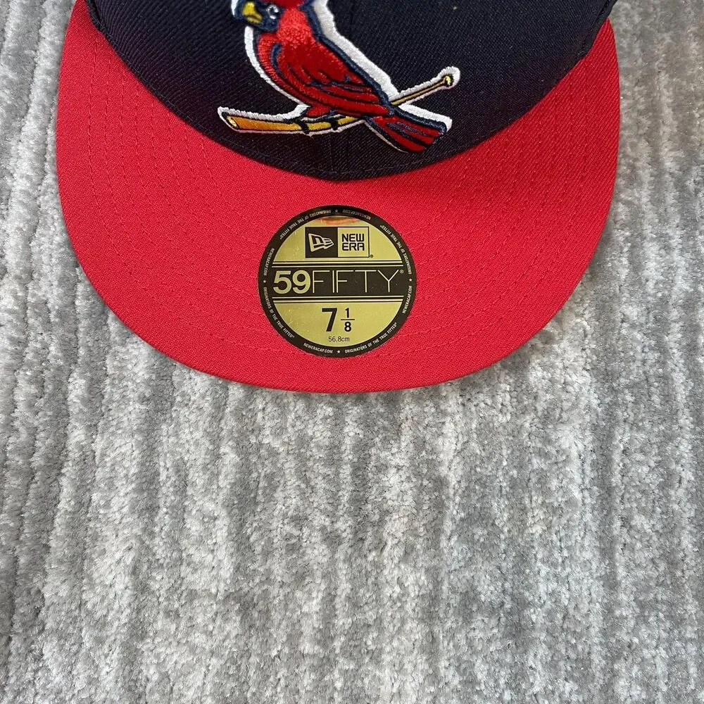 St Louis Cardinals Hat Cap Fitted Mens 7 1/8 Navy Red MLB Baseball New Era